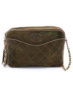 Chanel Quilted CC Logo Suede Fringe Tassel Chain Shoulder Bag Green